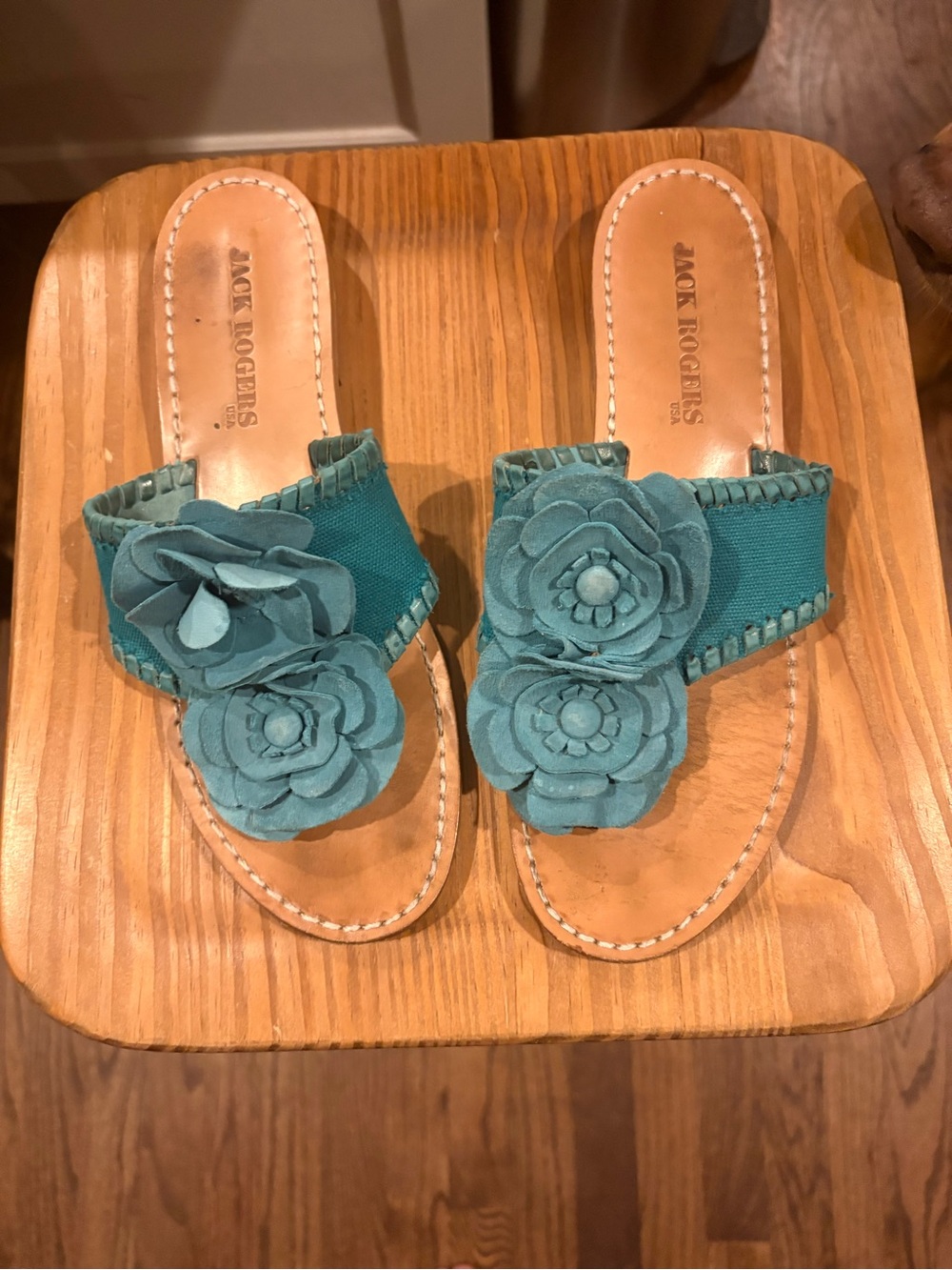 Jack Rogers Teal Floral Slide Sandals Size 9
